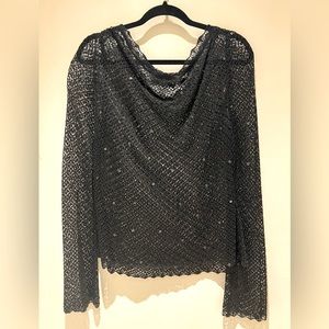St. John Evening, beautiful sheer black open knit Sequined top.